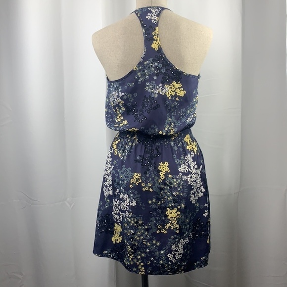 Banana Republic Ruffle Neck Racer Back Floral Mini Dress Blue/Yellow, Sz 0 - Picture 4 of 10